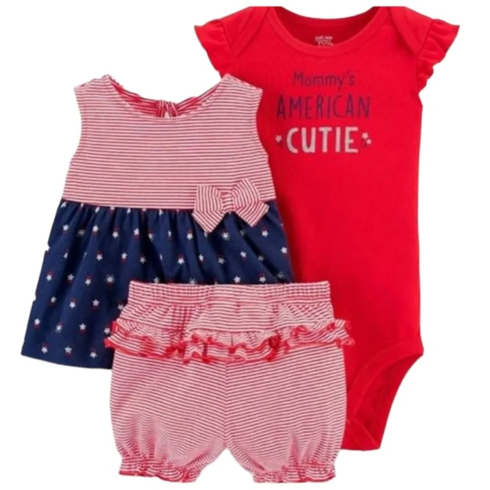 NEW! CARTER’S Bundle Just One You Patriotic 3pc Outfit Red White Blue Newborn